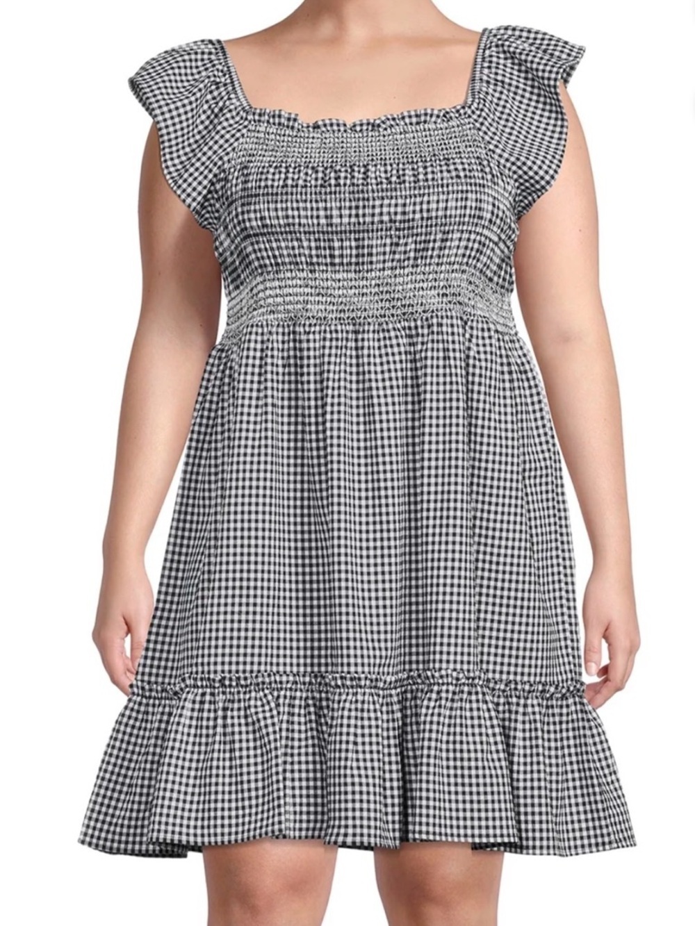 Navy Gingham Smocked Flutter Sleeve Summer Dress Plus 4X Cottagecore Picnic